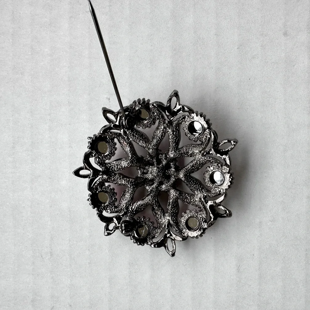 Vintage Pink Rhinestone Flower Brooch